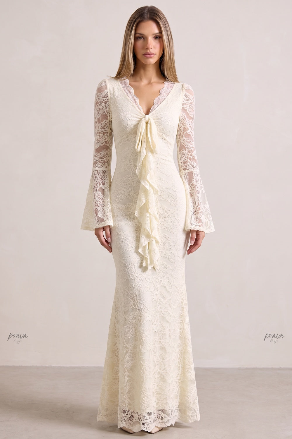 Cream Floral Lace Mermaid Maxi Dress Flowering Girl