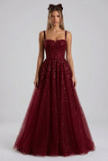Burgundy Tulle A-Line Evening Gown Flowering Girl