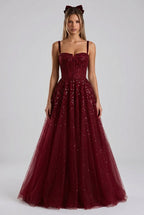 Burgundy Tulle A-Line Evening Gown Flowering Girl