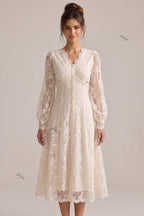 Cream Floral Lace A-Line Midi Dress Flowering Girl