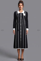 Black Fine-Gauge Ribbed Knit A-Line Midi Dress Flowering Girl