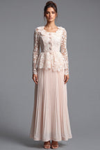 Pale Blush Pink Lace Fitted Peplum Top with A-Line Maxi Skirt Two-Piece Set Flowering Girl