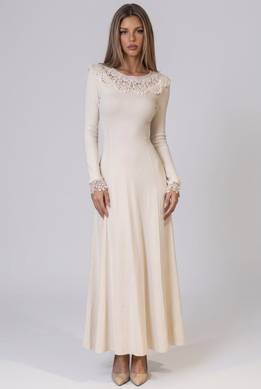 Cream Fine Knit Jersey Fit-and-Flare Dress Flowering Girl