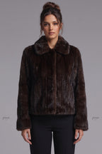 Dark Brown Fur Boxy Cropped Jacket Flowering Girl