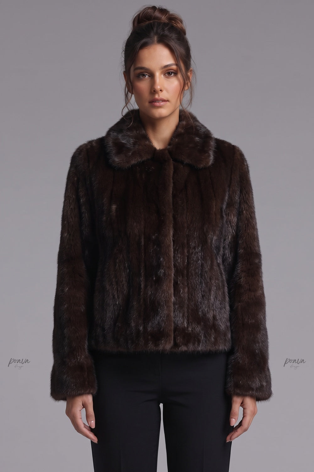 Dark Brown Fur Boxy Cropped Jacket Flowering Girl