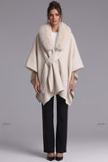 Cream Brushed Wool Blend Draped Wrap Cape Flowering Girl