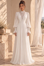 White Chiffon A-Line Gown with Lace Details Flowering Girl