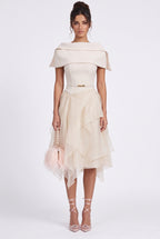 Cream Crepe Off-the-Shoulder Fit-and-Flare Midi Dress Flowering Girl