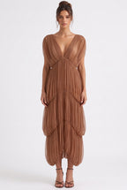 Brown Sheer Tulle Mesh Tiered Cocoon Dress Flowering Girl