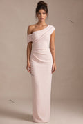 Pale Blush Pink Crepe Asymmetric Column Dress Flowering Girl