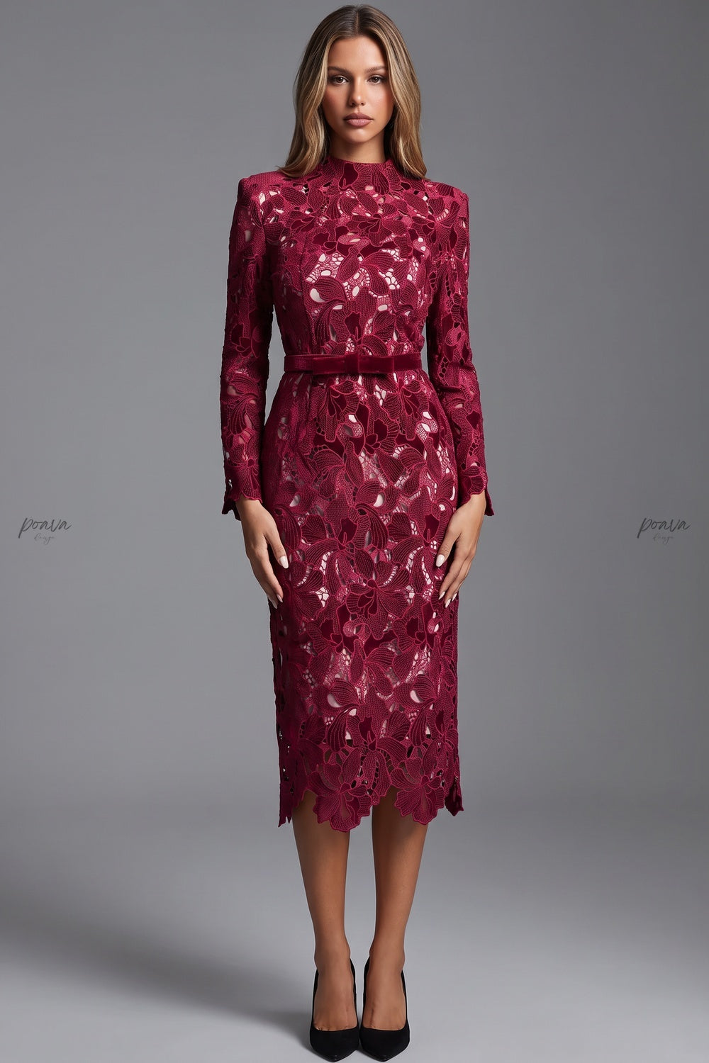 Burgundy Corded Floral Lace Sheath Dress Flowering Girl