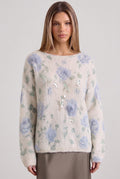 Off-White Mohair-Blend Knit Sweater with Floral Rose Pattern Flowering Girl