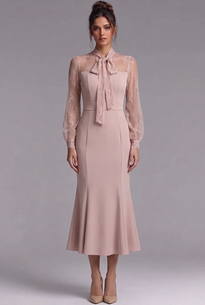 Dusty Pink Structured Crepe Mermaid Midi Dress Flowering Girl