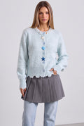 Light Blue Fuzzy Mohair-Blend Cropped Cardigan Flowering Girl