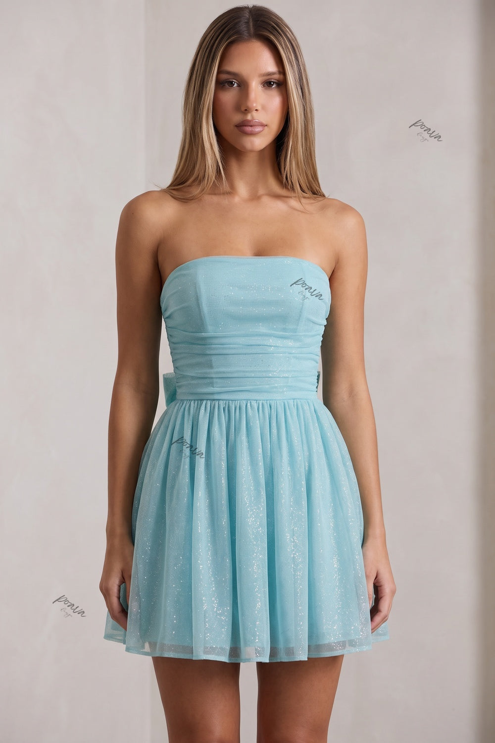 Light Blue Glitter Tulle Fit-and-Flare Mini Dress Flowering Girl
