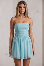 Light Blue Glitter Tulle Fit-and-Flare Mini Dress Flowering Girl