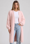 Pale Pink Eyelash Knit Oversized Cocoon Open-Front Cardigan Flowering Girl