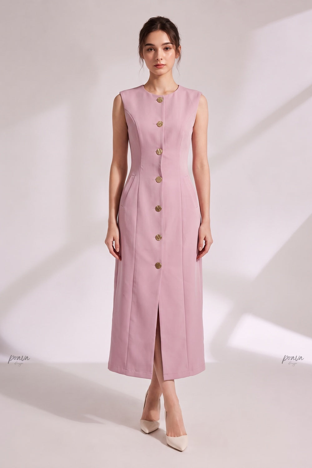 Dusty Pink Woven Suiting Sheath Vest Dress Flowering Girl