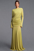 Chartreuse Ruched Mesh Gown Flowering Girl