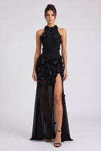 Black Crepe Fitted Bodice with Flowing Sheer Skirt Gown Flowering Girl
