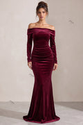 Burgundy Velvet Mermaid Evening Gown Flowering Girl