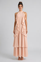 Pale Peach Lightweight Crepe A-Line Tiered Dress Flowering Girl