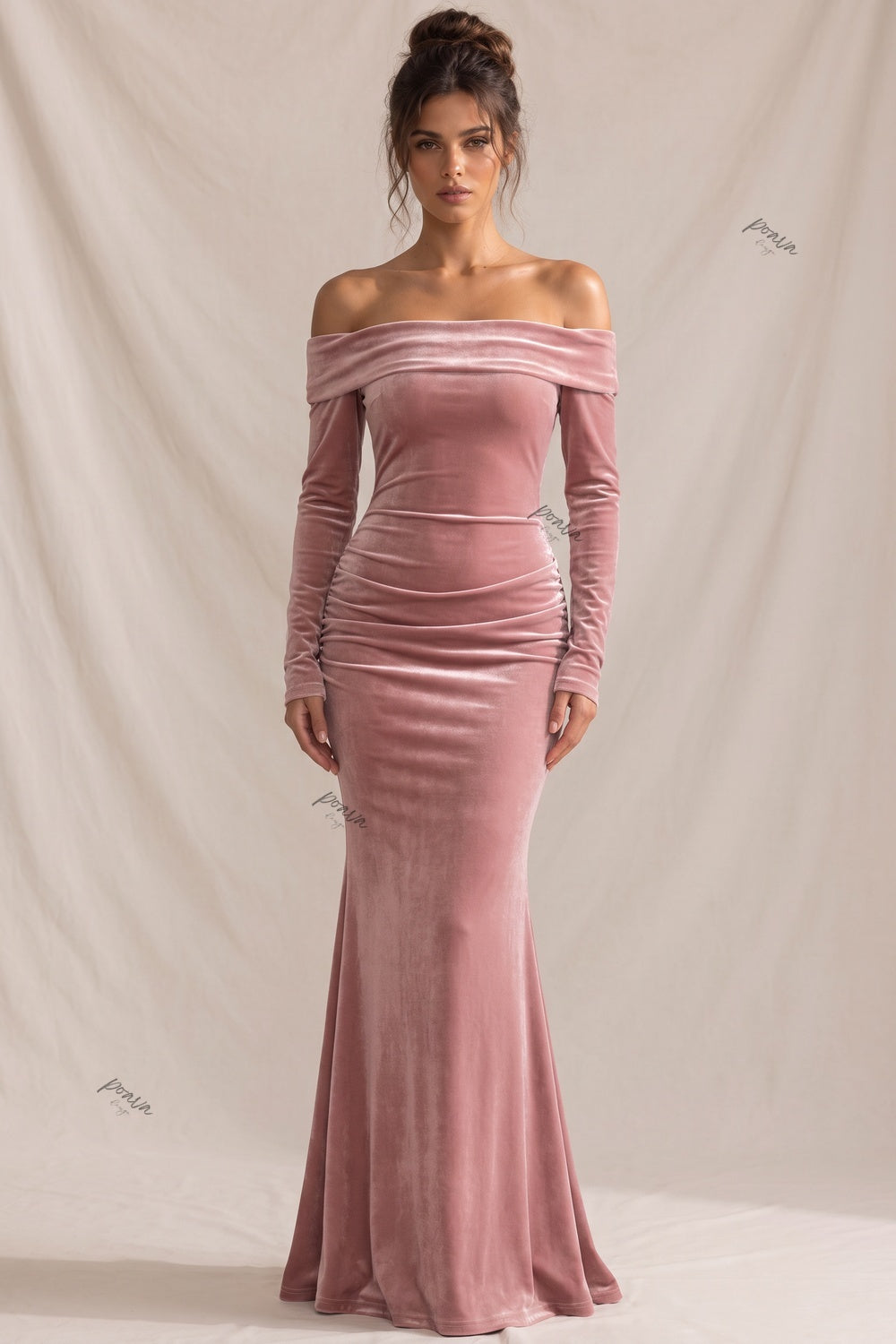 Dusty Pink Velvet Mermaid Dress Flowering Girl