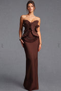 Chocolate Brown Matte Crepe Column Evening Gown Flowering Girl