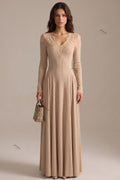 Beige Ribbed Knit A-Line Maxi Dress with Lace Applique Flowering Girl