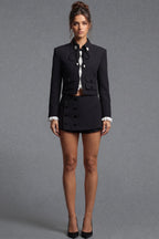 Black Structured Two-Piece Cropped Jacket and Mini Skort Set Flowering Girl