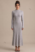 Heather Grey Ribbed Knit Column-to-Flare Dress Flowering Girl