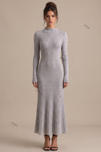 Heather Grey Ribbed Knit Column-to-Flare Dress Flowering Girl