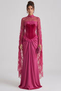 Magenta Velvet Corset-Bodice Draped Gown Flowering Girl