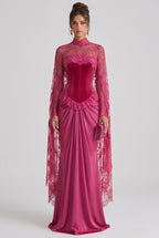 Magenta Velvet Corset-Bodice Draped Gown Flowering Girl