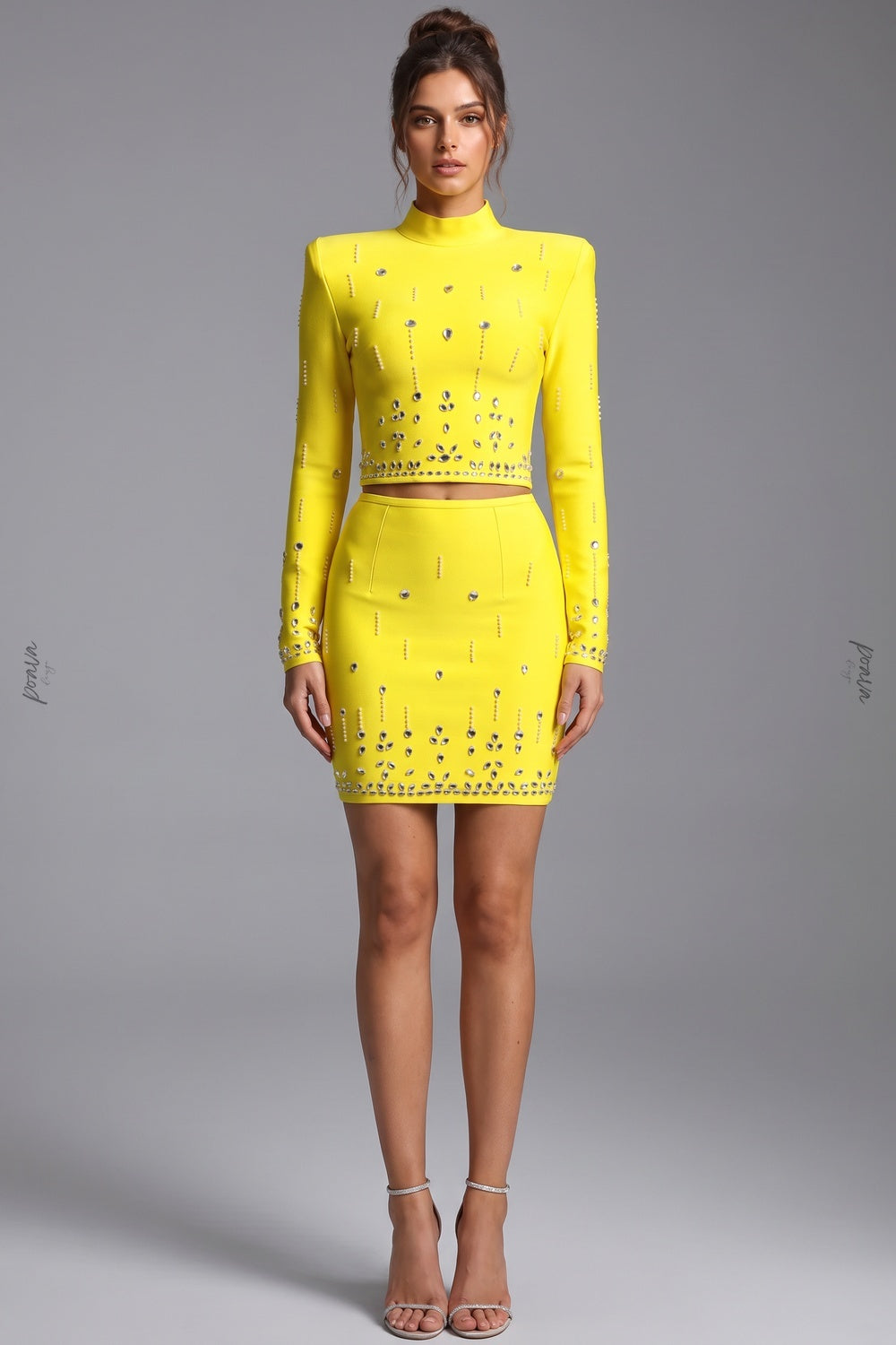 Bright Yellow Structured Stretch Knit Two-Piece Set Flowering Girl