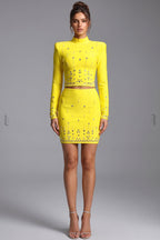 Bright Yellow Structured Stretch Knit Two-Piece Set Flowering Girl