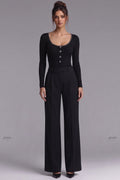 Black Ribbed Knit Fitted Top with Metallic Detail Flowering Girl