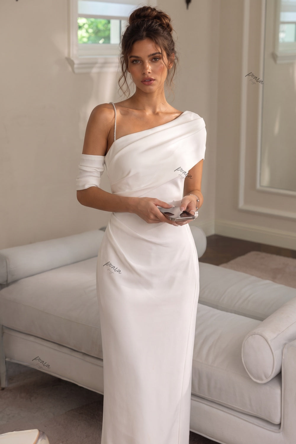 Ivory Crepe Column Maxi Dress Flowering Girl
