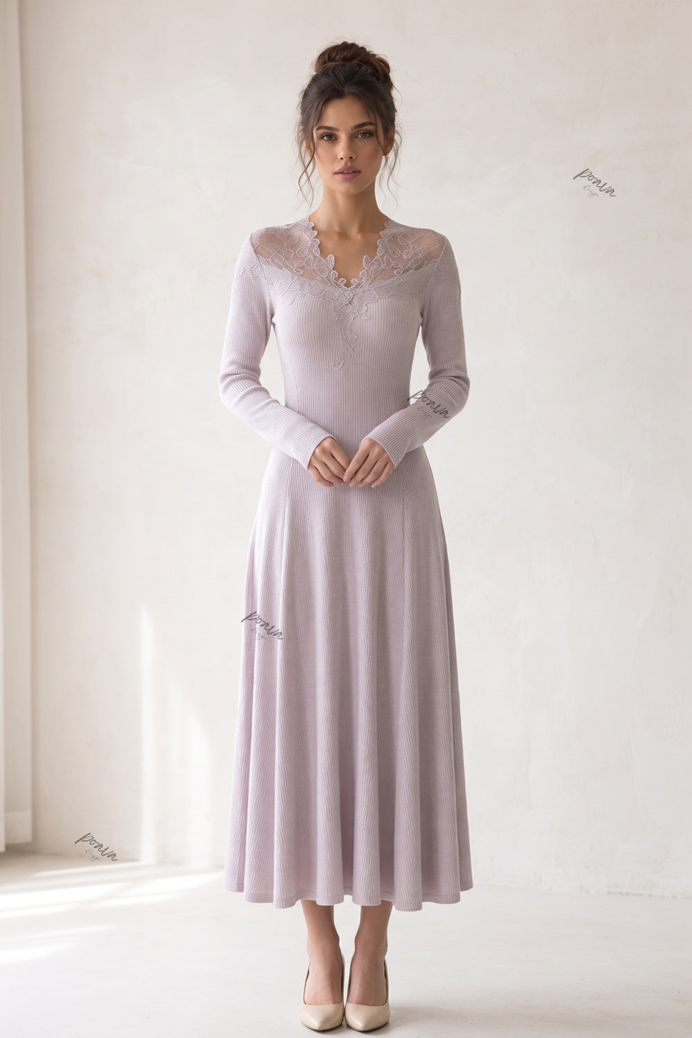 Pale Lavender Fine-Gauge Knit A-Line Dress Flowering Girl