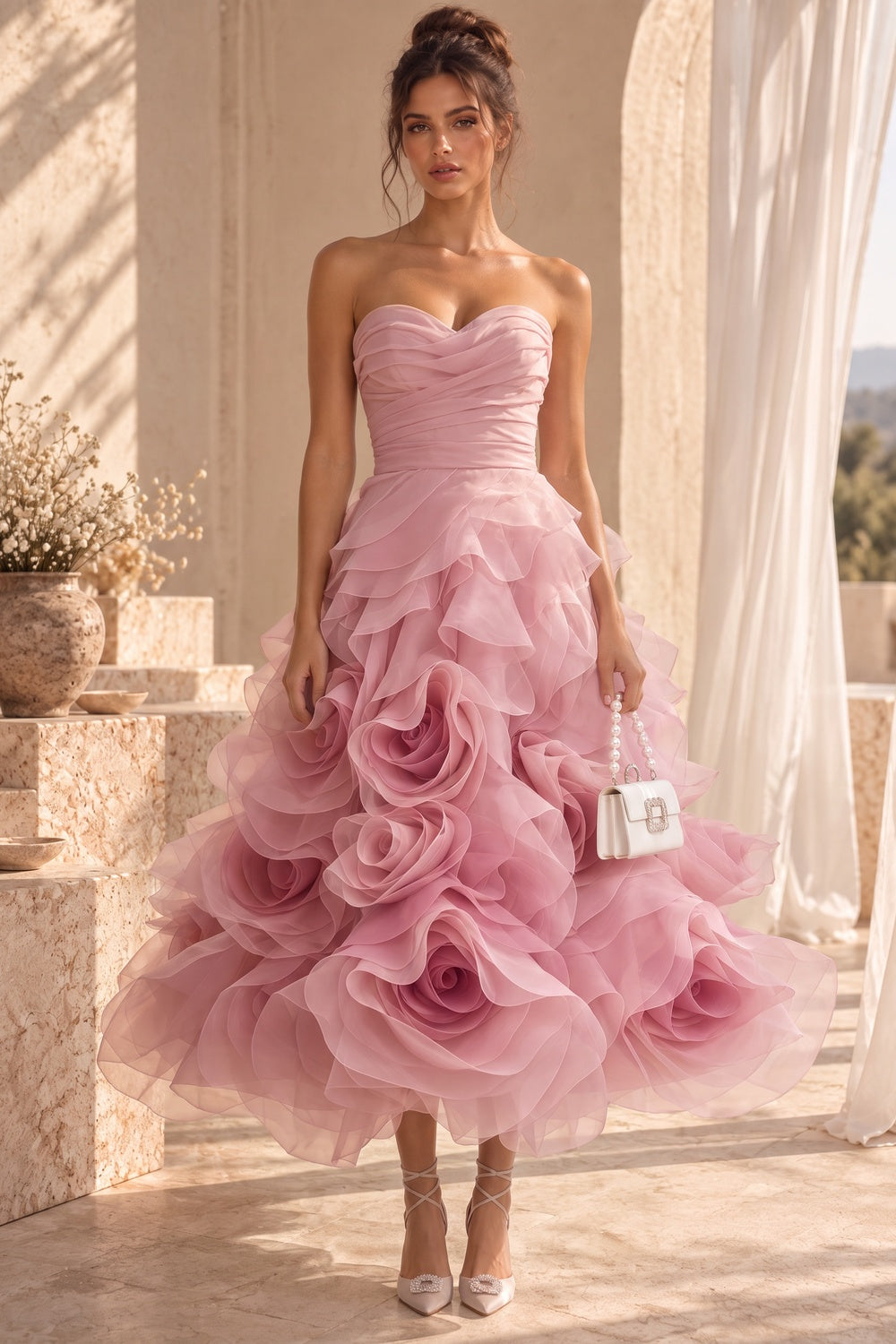 Dusty Pink Organza A-Line Ballgown Dress Flowering Girl