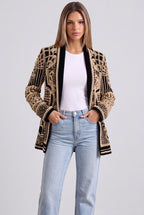 Black Structured Longline Blazer with Pearl and Gold Embroidery Flowering Girl