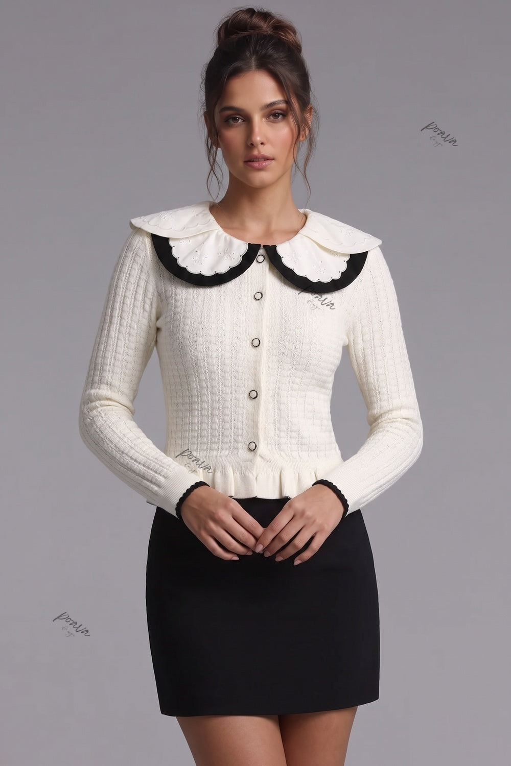 Off-White Textured Knit Fitted Peplum Cardigan Flowering Girl