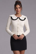 Off-White Textured Knit Fitted Peplum Cardigan Flowering Girl
