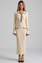 Cream Ribbed Knit Polo Dress with Contrast Trim Flowering Girl