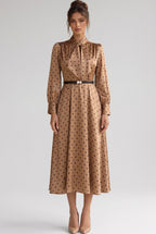 Bronze-gold Satin Polka Dot A-line Midi Dress Flowering Girl