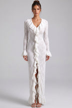 White Floral Stretch Lace Sheath Maxi Dress Flowering Girl