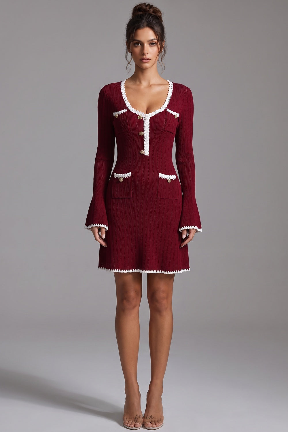 Burgundy Ribbed Knit Fit-and-Flare Dress Flowering Girl