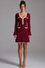 Burgundy Ribbed Knit Fit-and-Flare Dress Flowering Girl