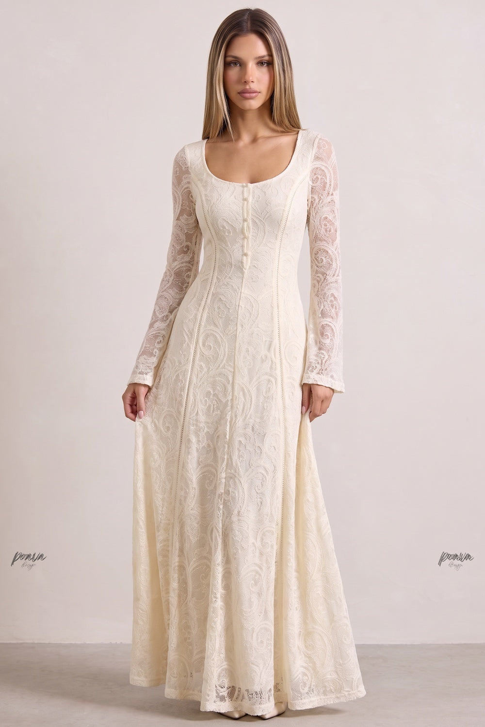 Cream Floral Lace A-Line Maxi Dress Flowering Girl