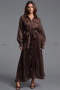 Chocolate Brown Semi-Sheer Organza-Like A-Line Maxi Shirt Dress Flowering Girl